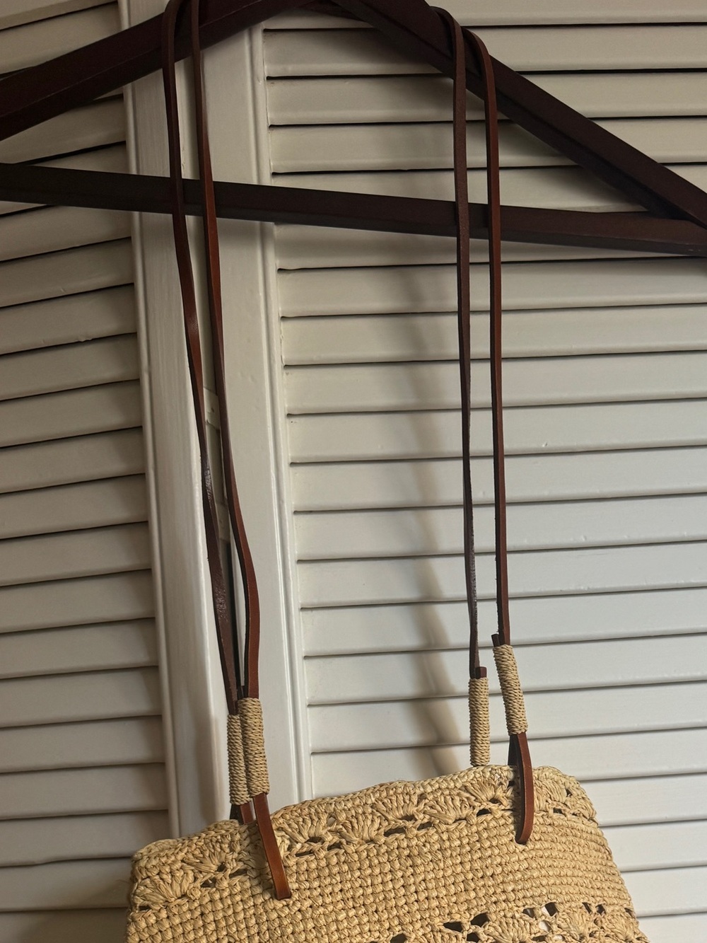 Sezane Beige Woven Crochet Shoulder Bag with Brown Straps - Picture 4 of 4